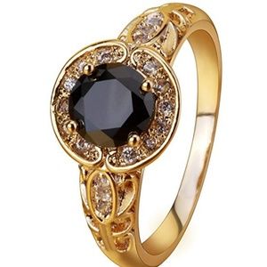 Ring, Gold Plated Leaves Round Cut